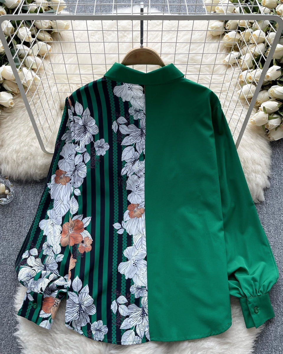 Çiçek Desenli Patcher Loose-fit Gömlek