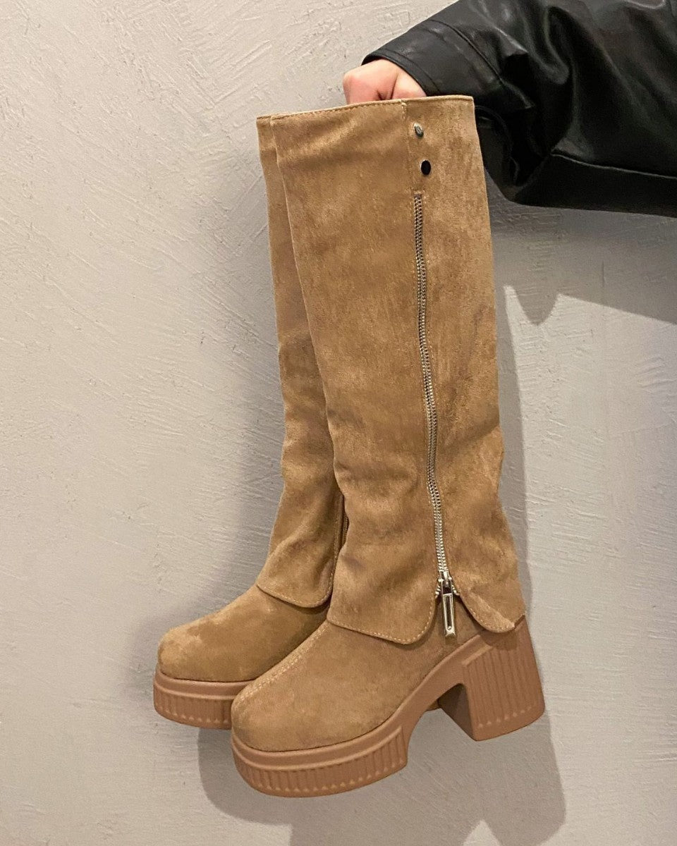 Kadın Yüksek Külotlu Çorap Moda Su Geçirmez Platform Retro Botlar