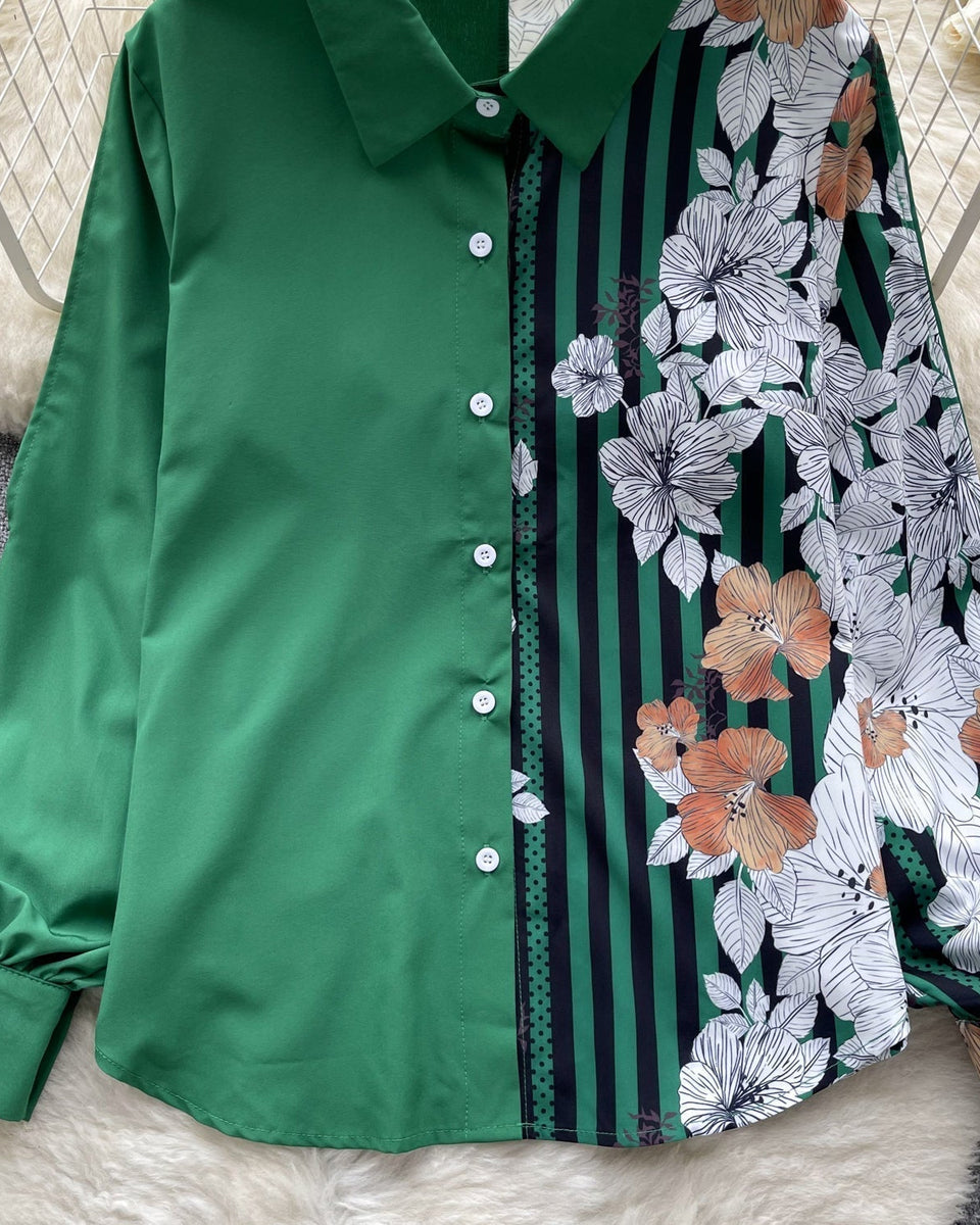 Çiçek Desenli Patcher Loose-fit Gömlek