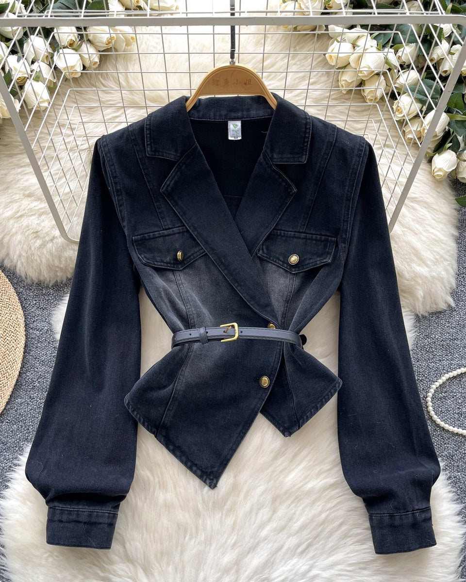 Düzensiz Tasarım Asimetrik Denim Gömlek