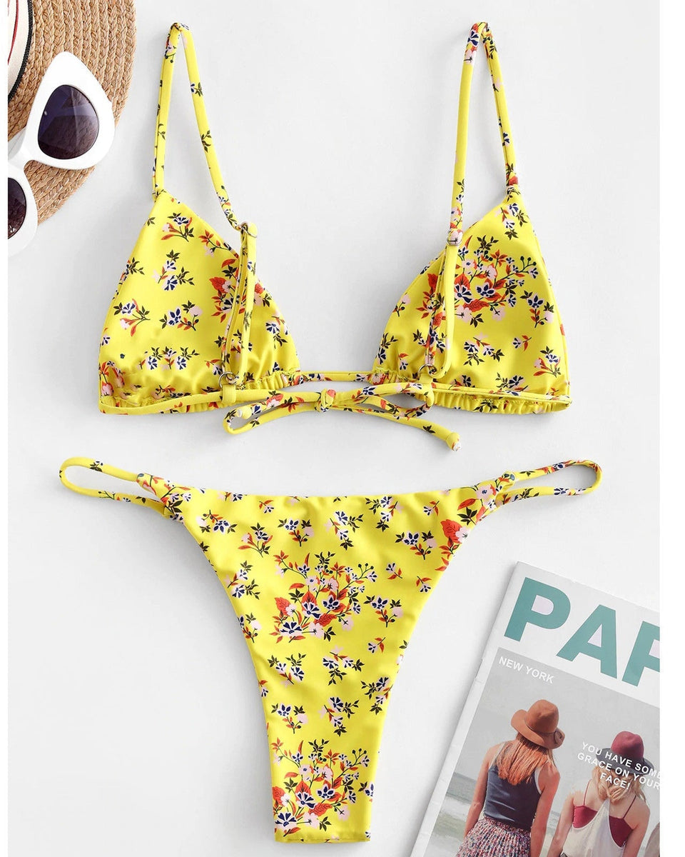 Vintage Baskılı Üç Parça Bikini