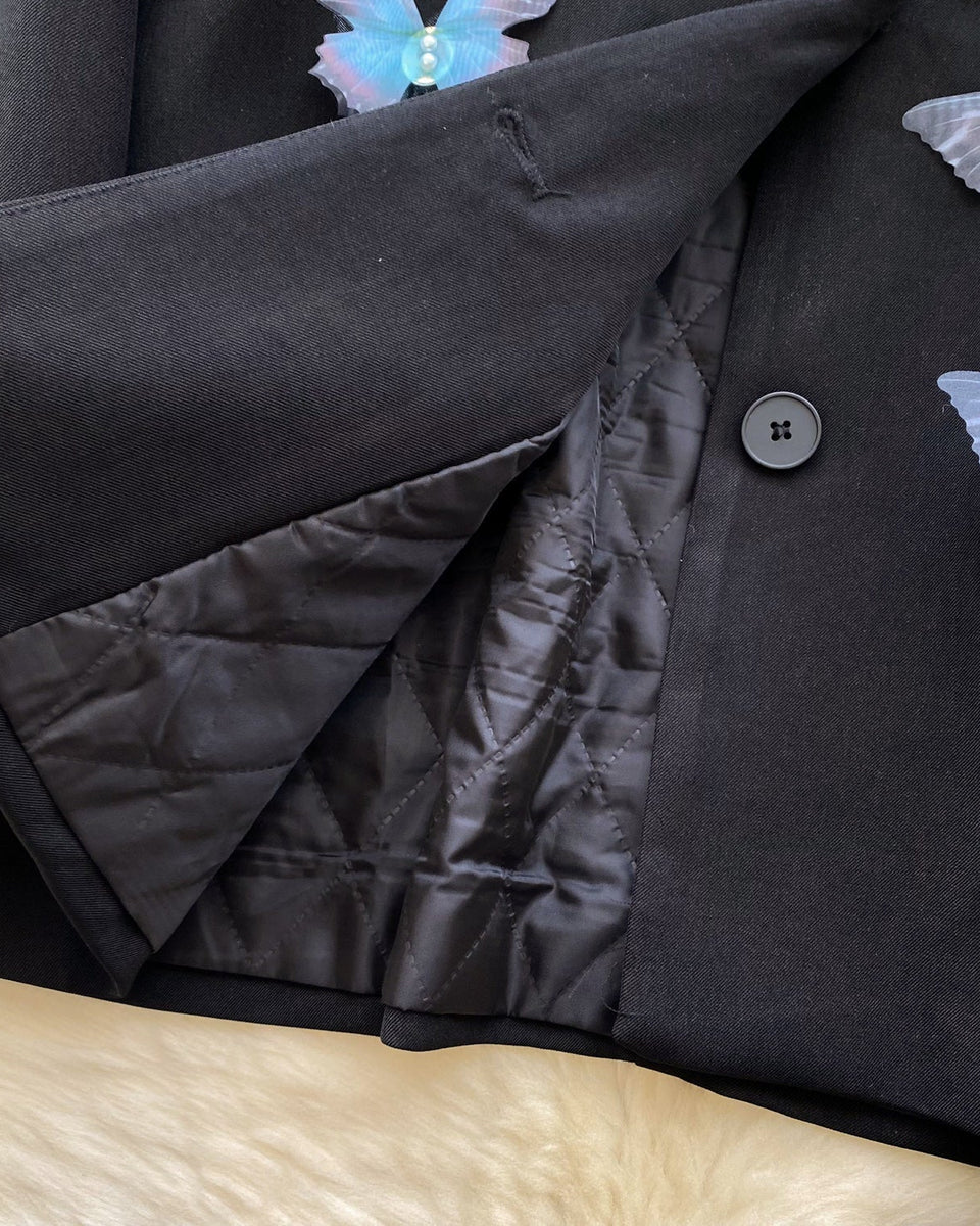 3D Mavi Kelebek Siyah Blazer
