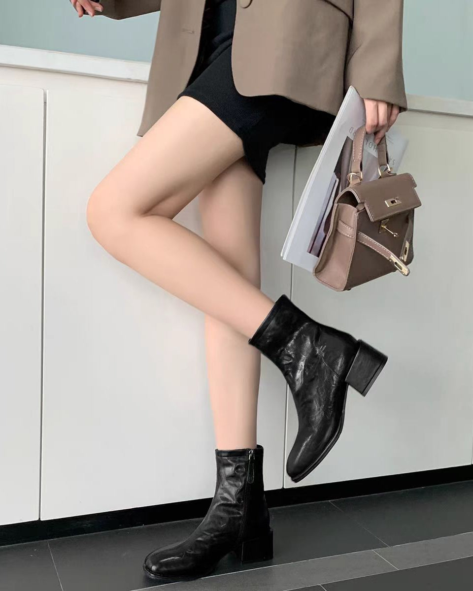 Kadınlar için Retro Skinny Kısa Kalın Küçük Bilek British Botları
