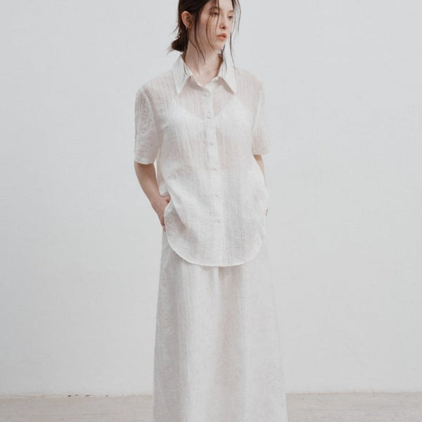 Jacquard Desenli Tencel Gömlek
