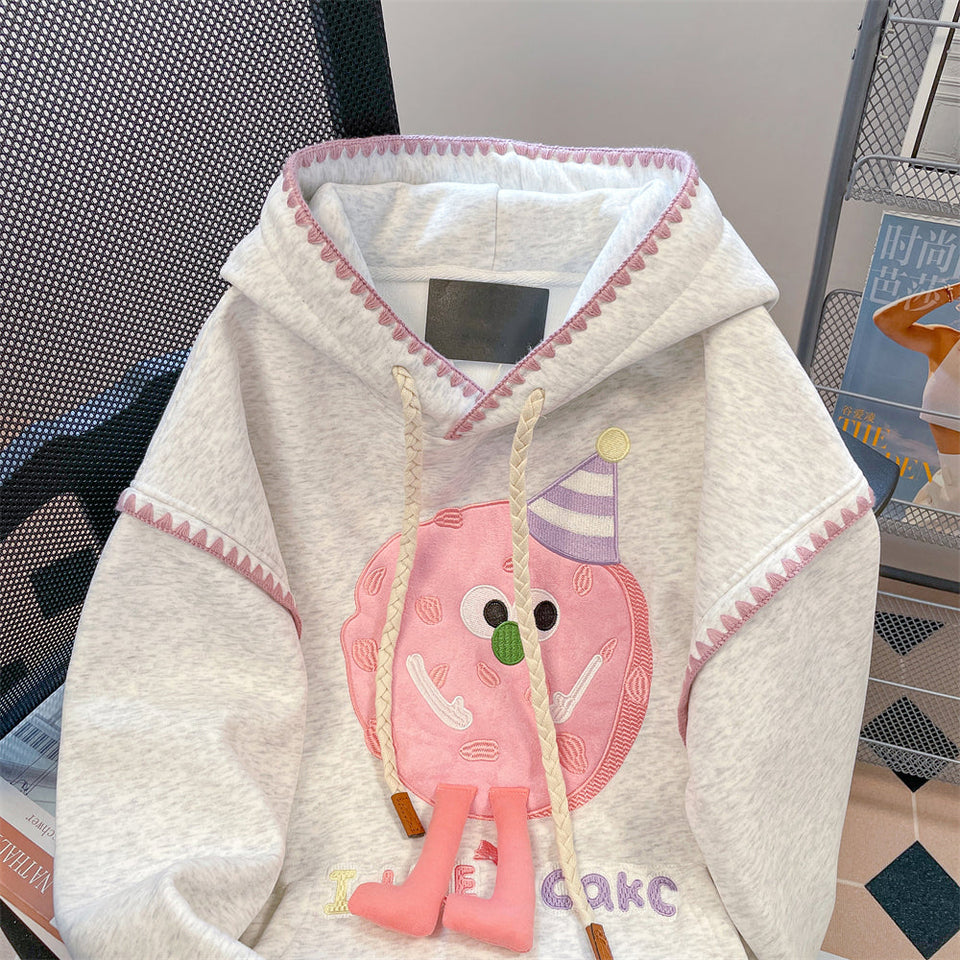 Sevimli Termal Karikatür Nakışlı Kapşonlu Sweatshirt