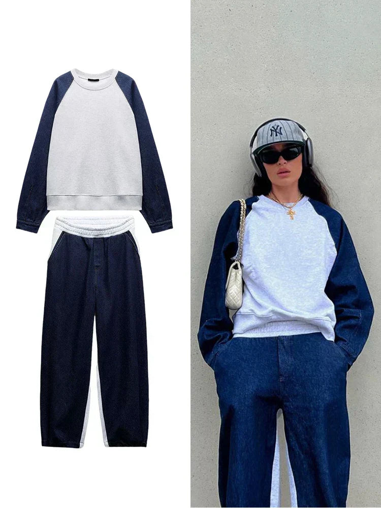 Maike | Denim Sweatshirt Set Kadın