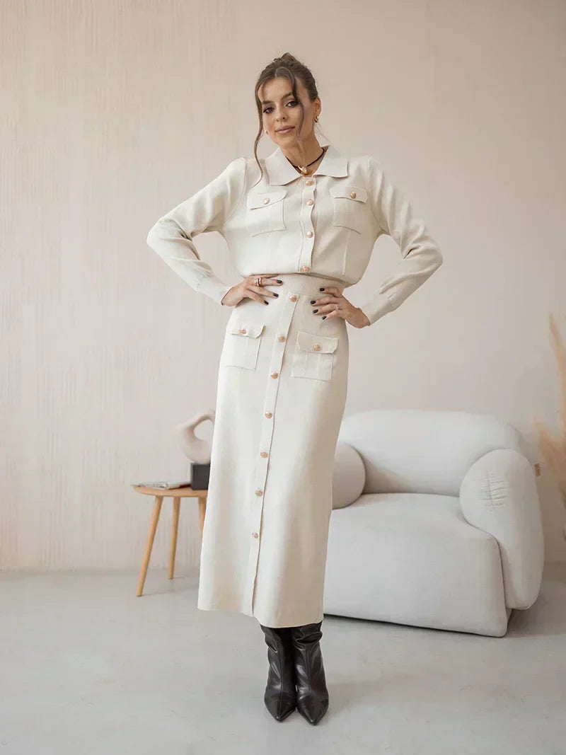 Livia | Vintage Triko Blazer ve Etek Seti Sonbahar/Kış için