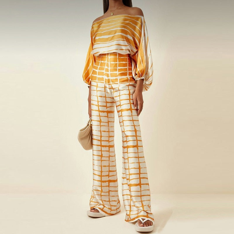 Pauline | Şık Off-Shoulder Takım ve Geniş Pantolon