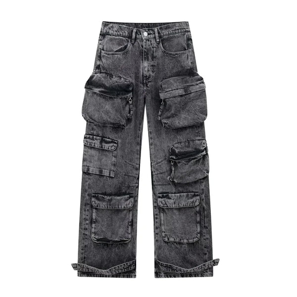 Ines - Geniş Denim Pantolon - Çoklu Cepler Sokak Modası
