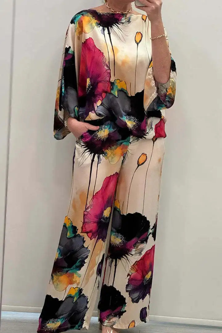 Aleidy | Desenli Saten İkili Set