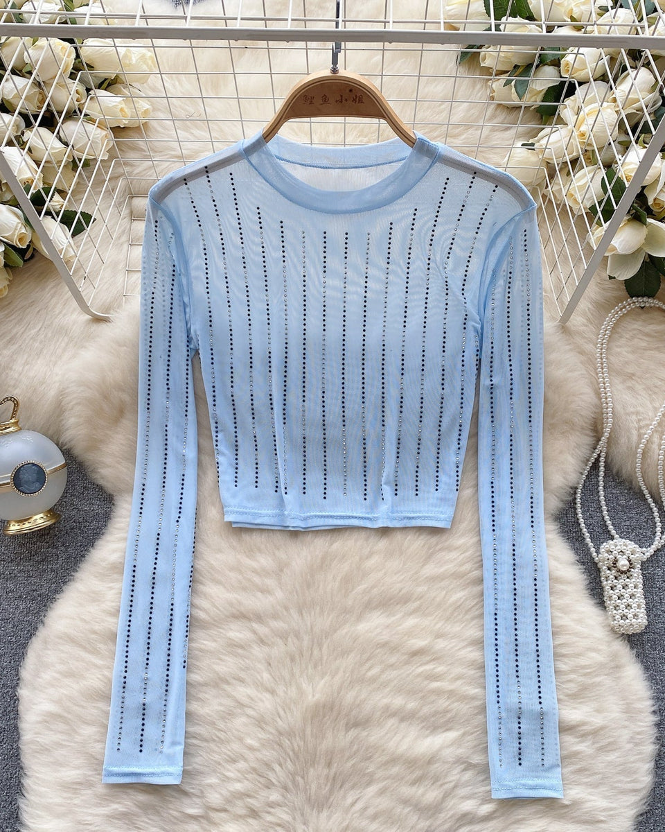 Rhinestone Taşlı Mesh Alt Tişört