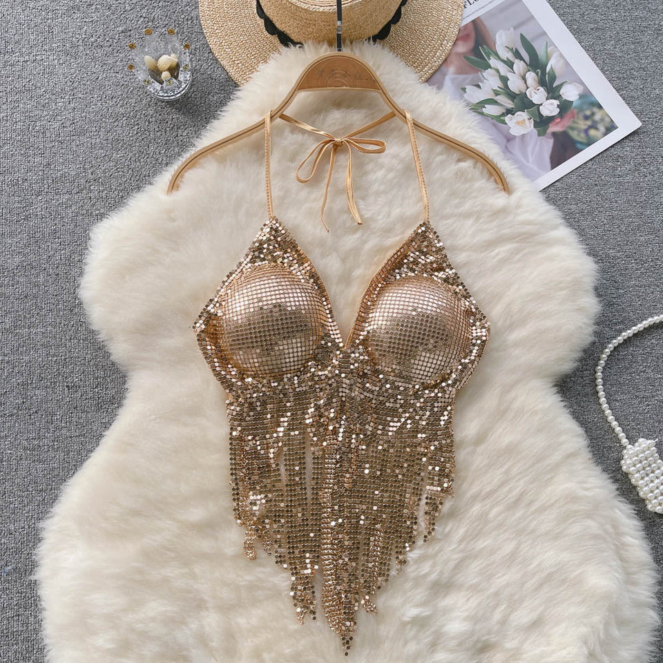 Stamp Halter Yaka Crop Bluz