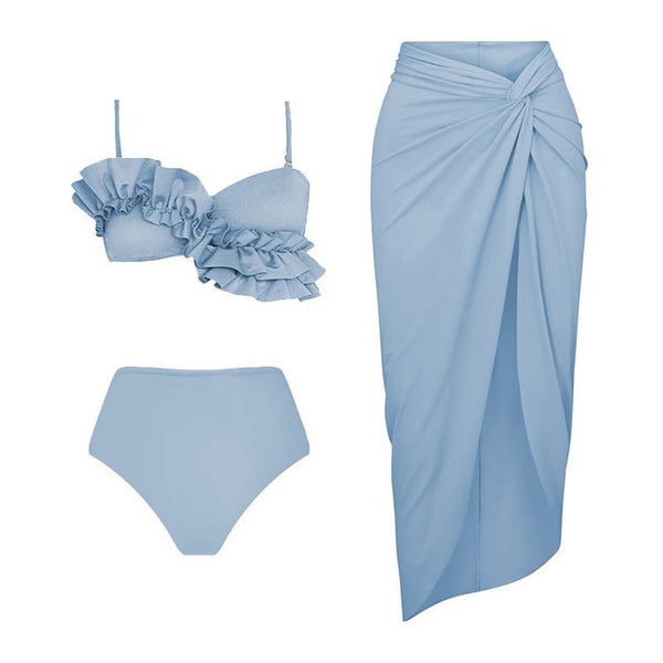 Fırfırlı Düz Renk Tankini & Sarma Etek 2 Parça