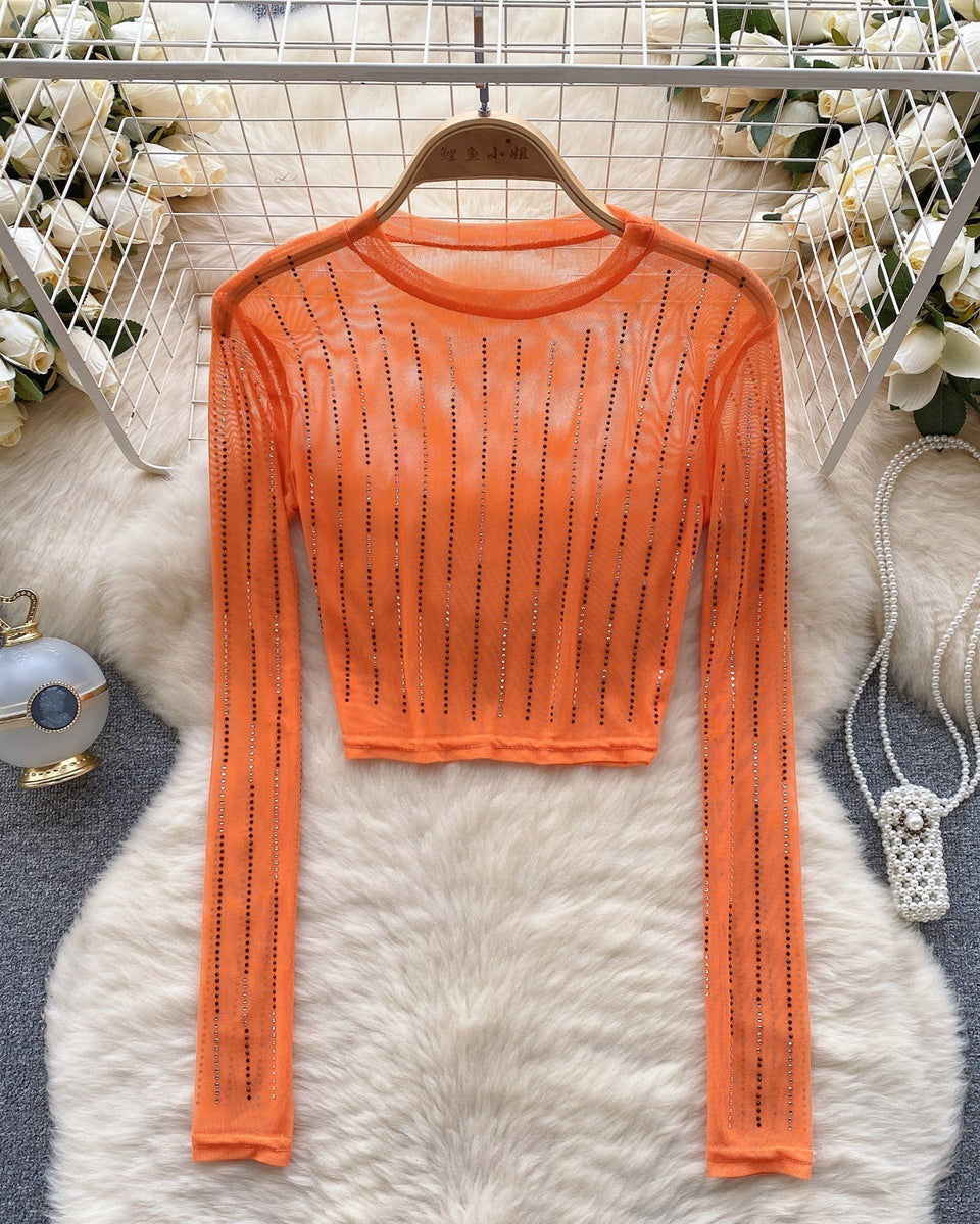 Rhinestone Taşlı Mesh Alt Tişört