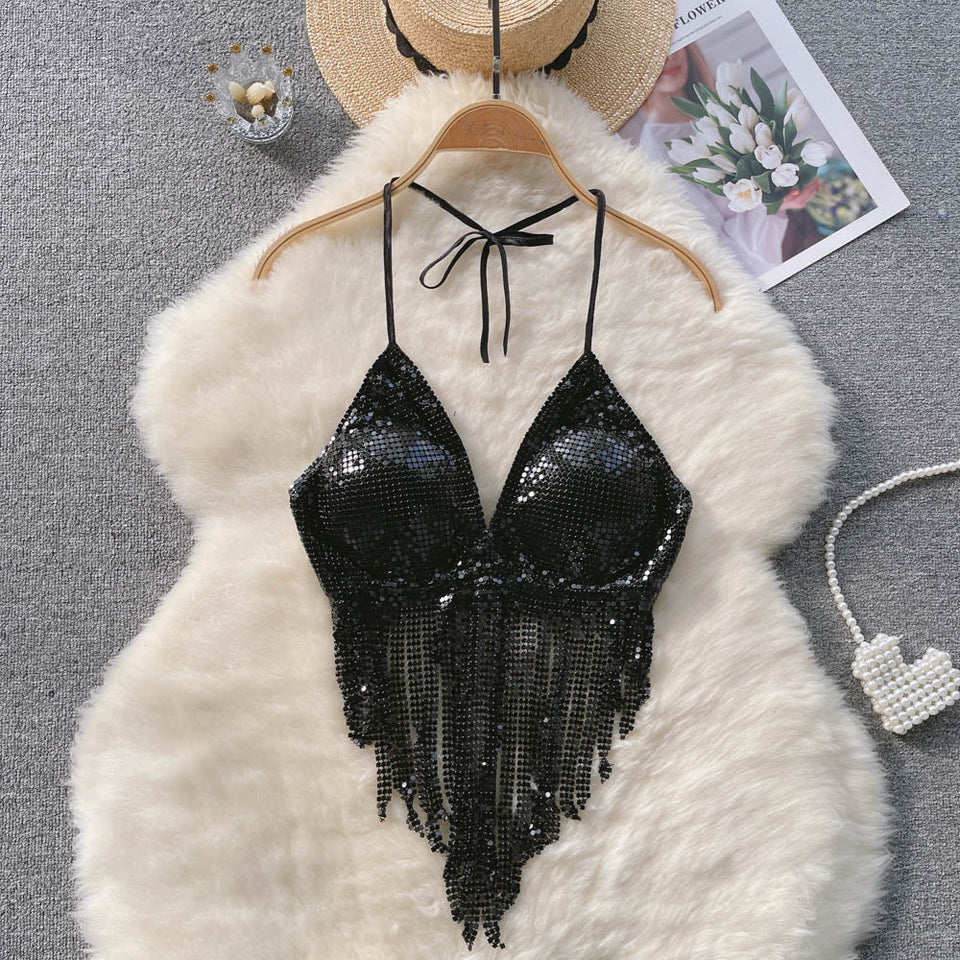 Stamp Halter Yaka Crop Bluz