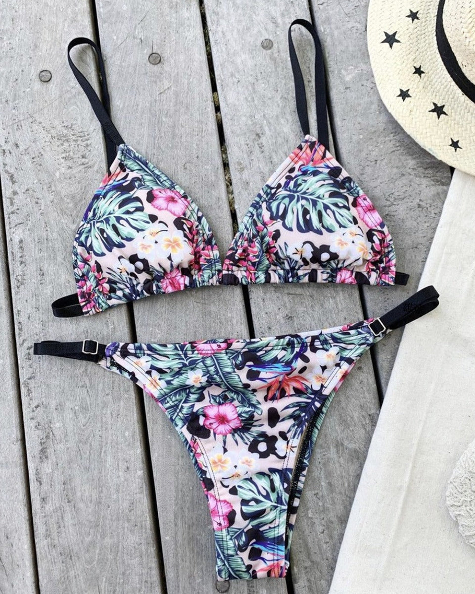 Renkli Leopar Desenli Bağcıklı Bikini