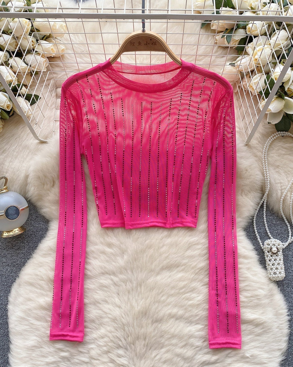 Rhinestone Taşlı Mesh Alt Tişört