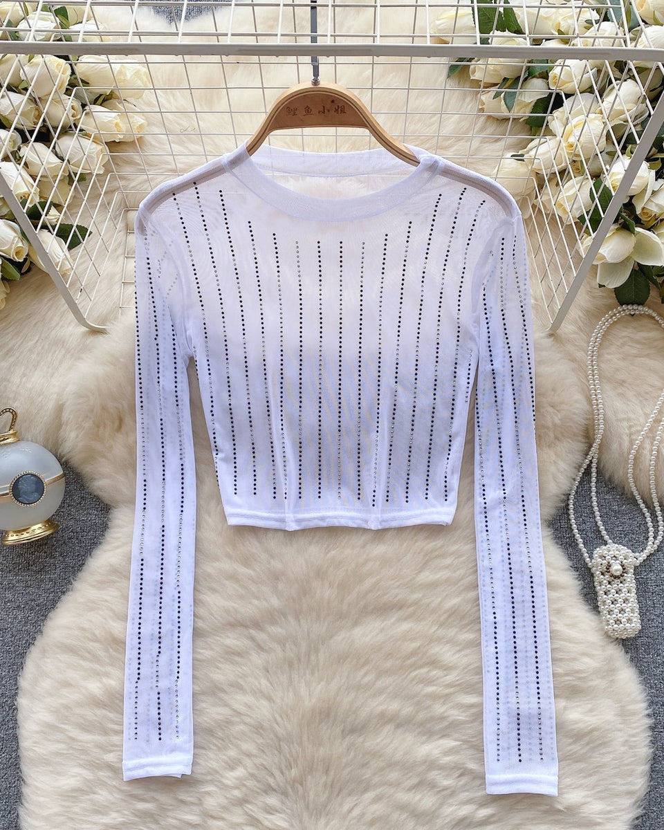 Rhinestone Taşlı Mesh Alt Tişört