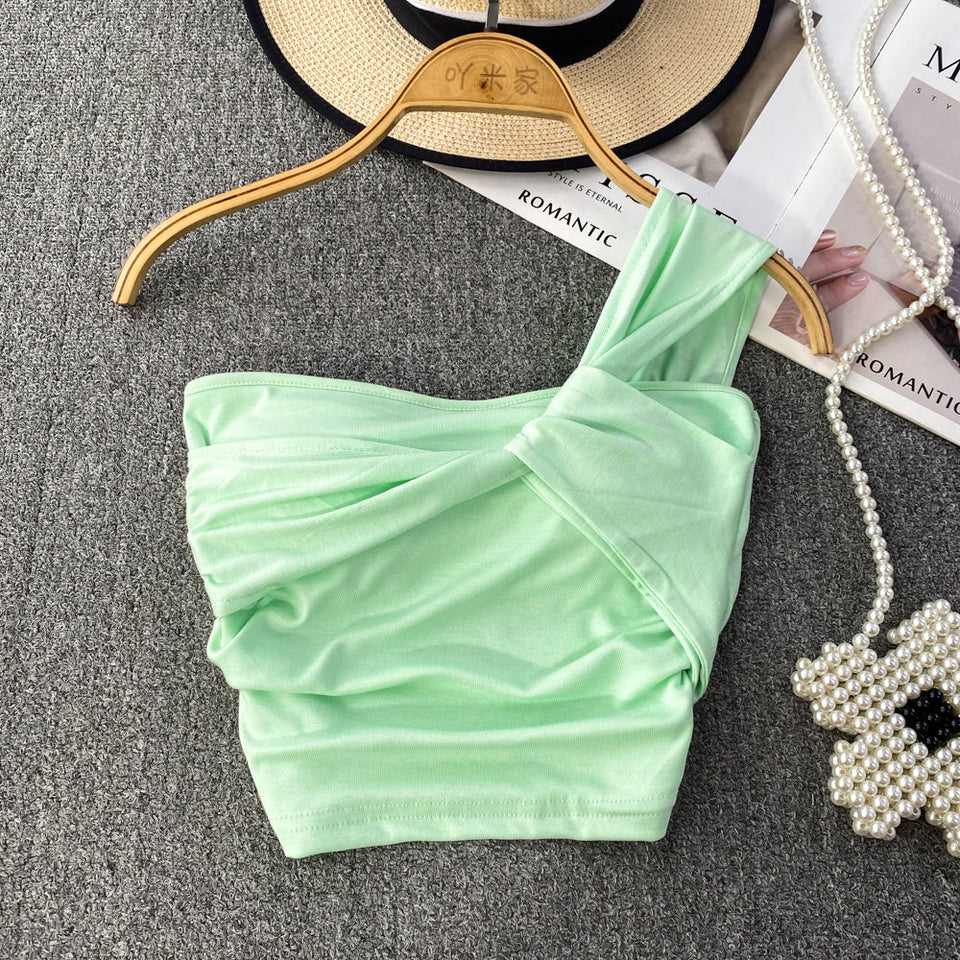 Nish Düz Renk Düğümlü Crop Bluz