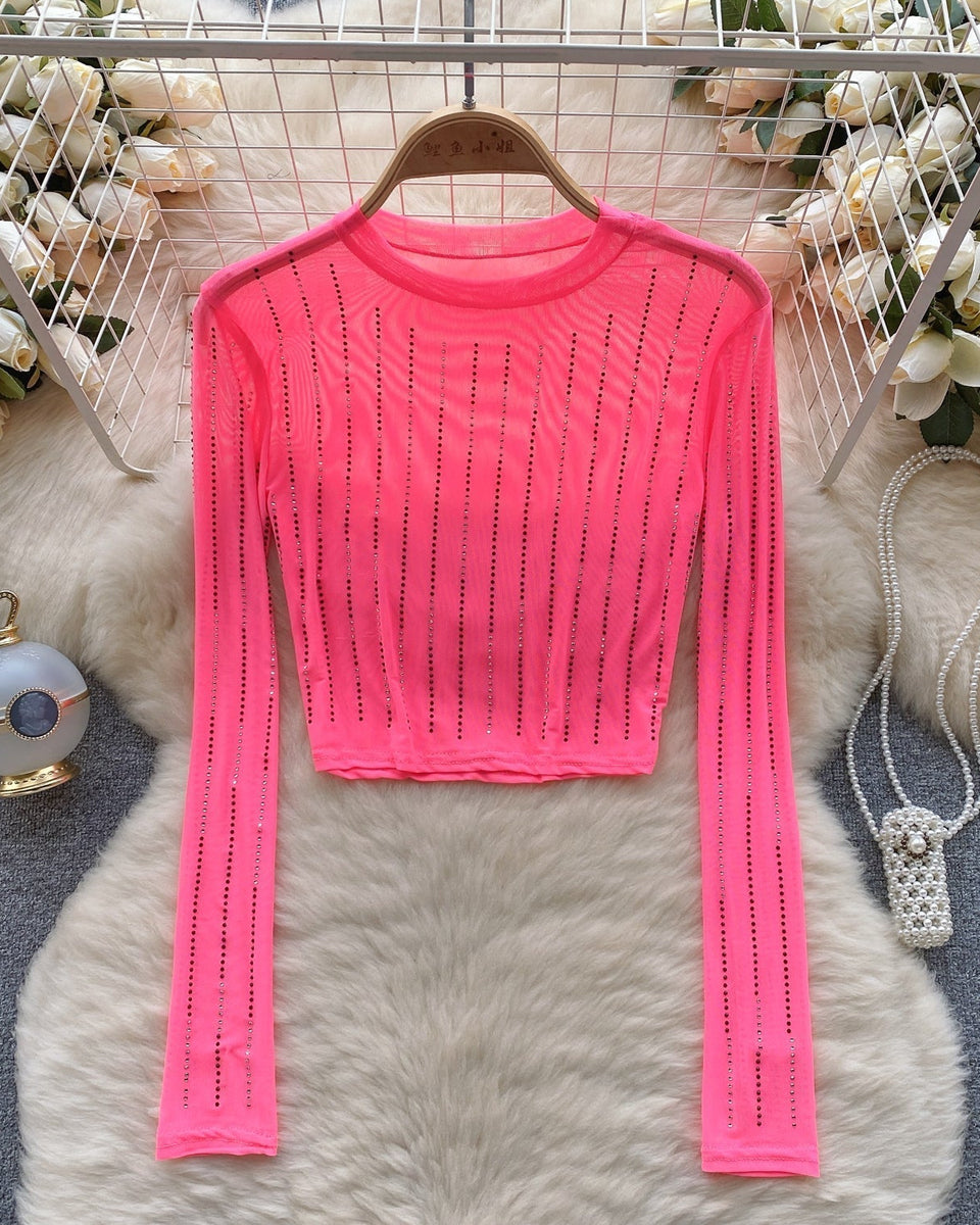 Rhinestone Taşlı Mesh Alt Tişört