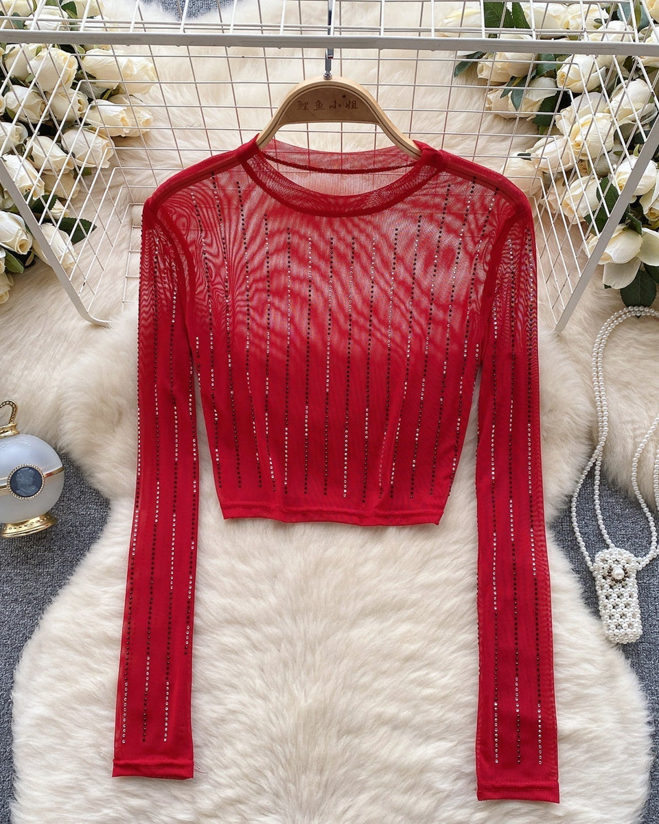 Rhinestone Taşlı Mesh Alt Tişört