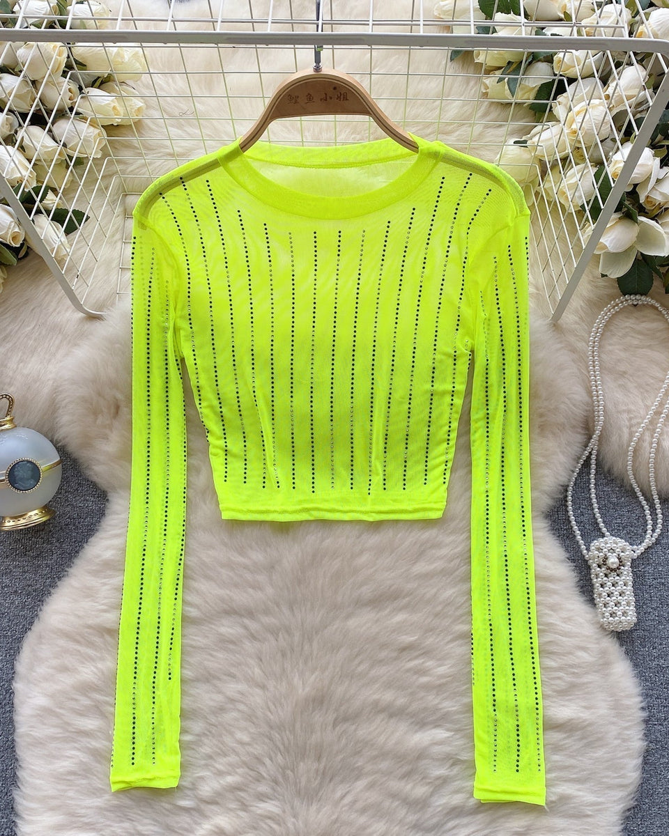 Rhinestone Taşlı Mesh Alt Tişört