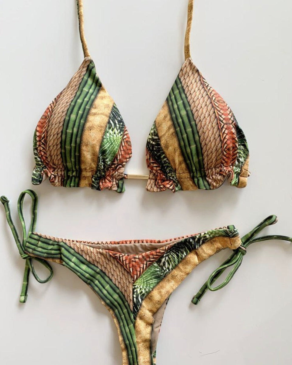 Renkli Baskılı Bağcıklı Bikini