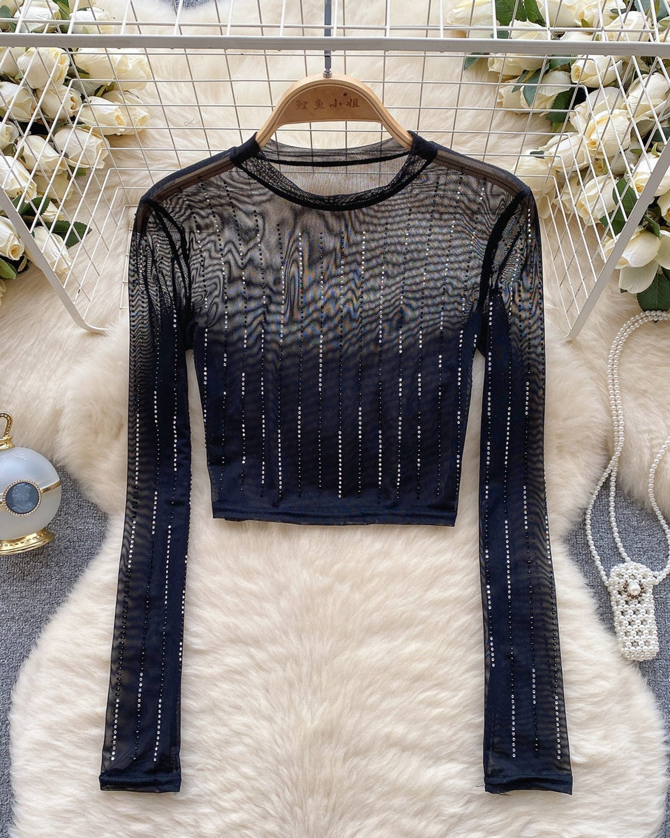Rhinestone Taşlı Mesh Alt Tişört
