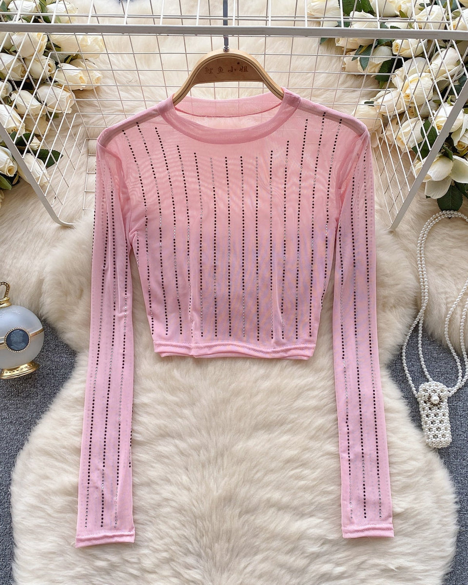 Rhinestone Taşlı Mesh Alt Tişört