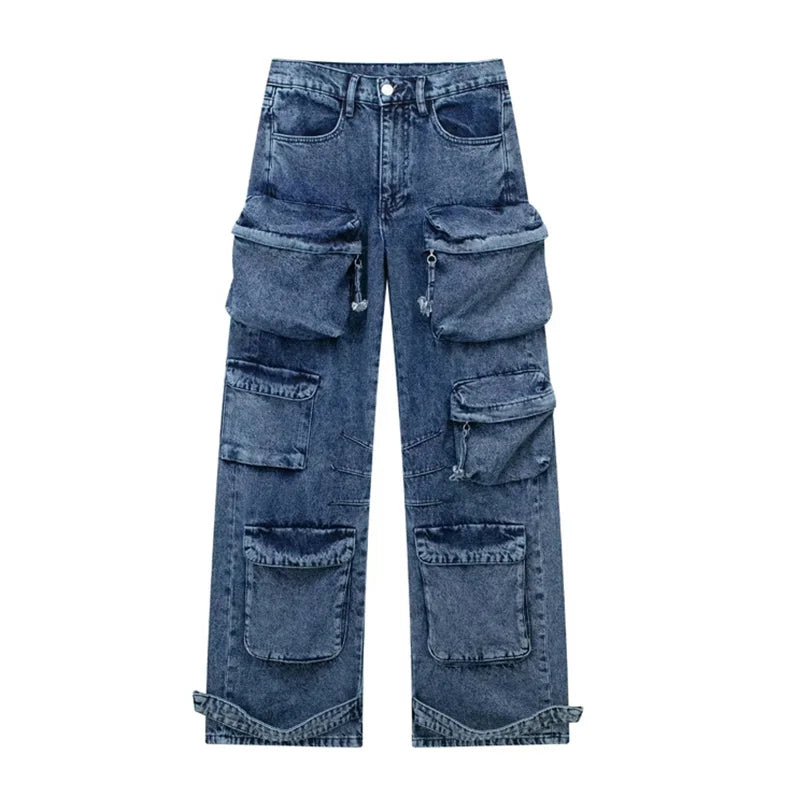 Ines - Geniş Denim Pantolon - Çoklu Cepler Sokak Modası