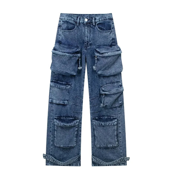 Ines - Geniş Denim Pantolon - Çoklu Cepler Sokak Modası
