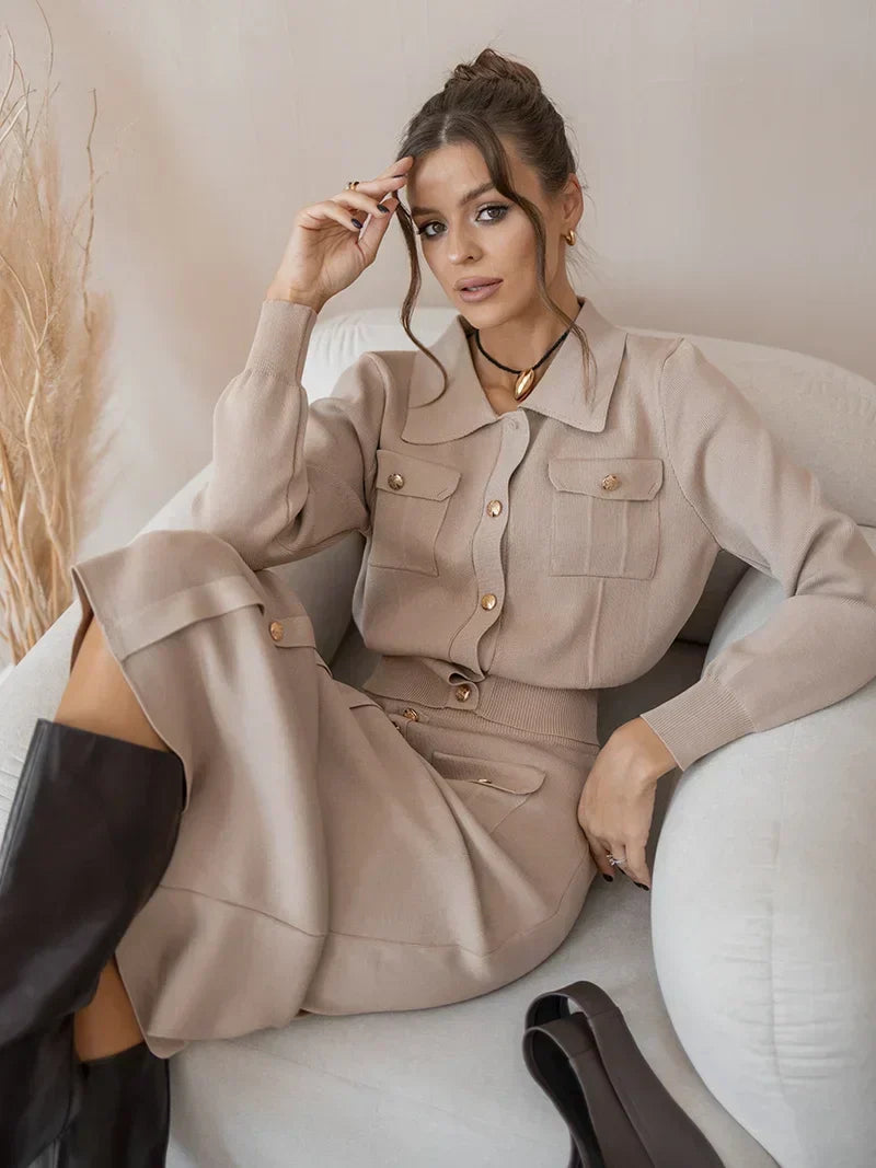 Livia | Vintage Triko Blazer ve Etek Seti Sonbahar/Kış için
