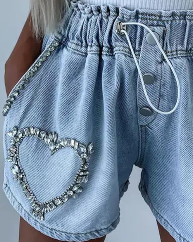 Strass Kalp Şort