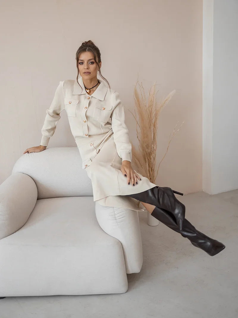 Livia | Vintage Triko Blazer ve Etek Seti Sonbahar/Kış için