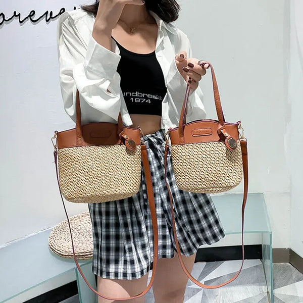 Bellachicha - Kadın Omuz Çantası, Örgü Desenli, PU Patchwork ve Tasarımcı Askı