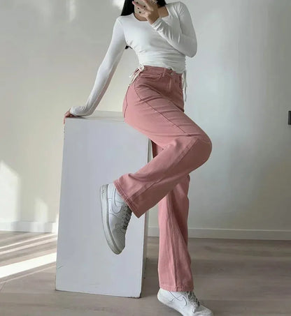 Kadınlar için kış kot pantolon, düz model, rahat ve şık