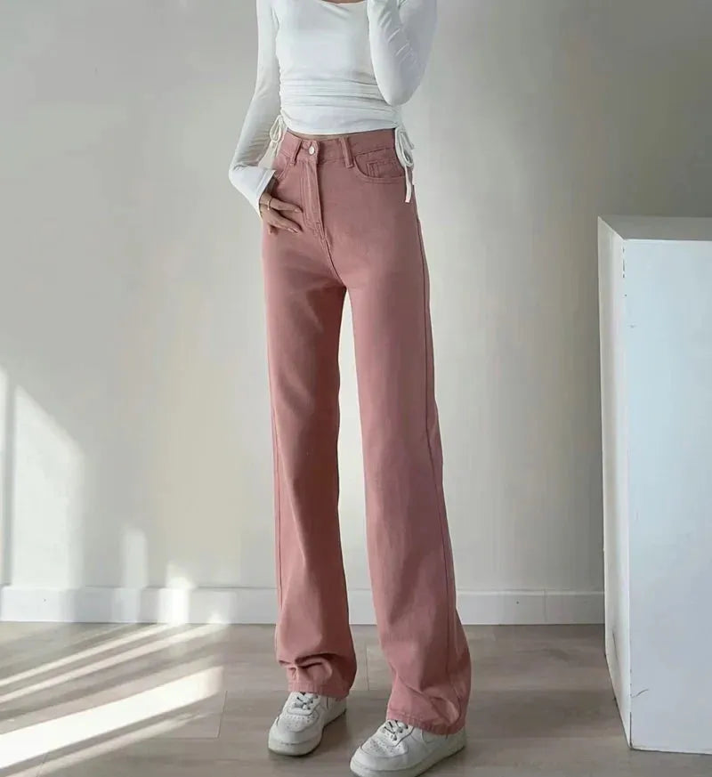Kadınlar için kış kot pantolon, düz model, rahat ve şık