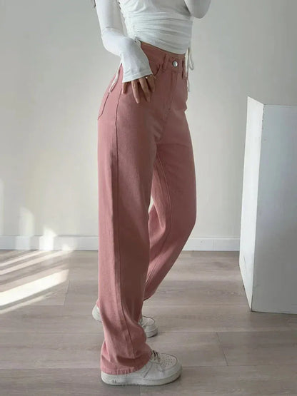 Kadınlar için kış kot pantolon, düz model, rahat ve şık