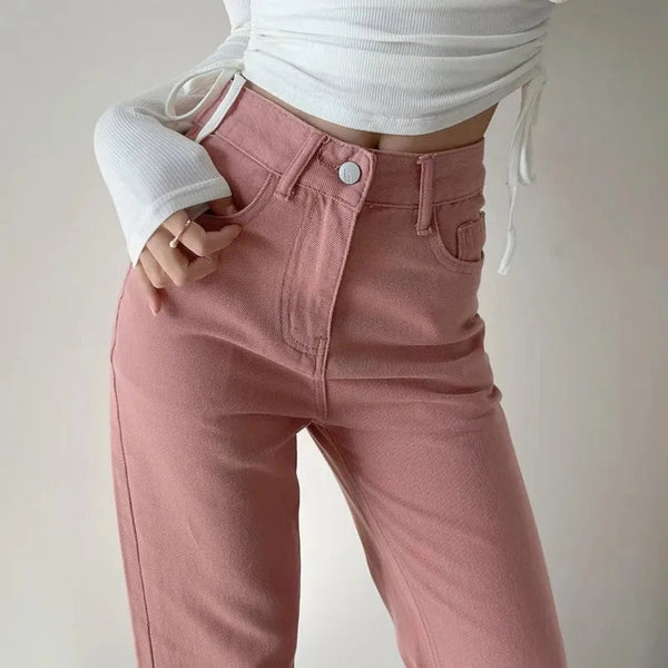 Kadınlar için kış kot pantolon, düz model, rahat ve şık