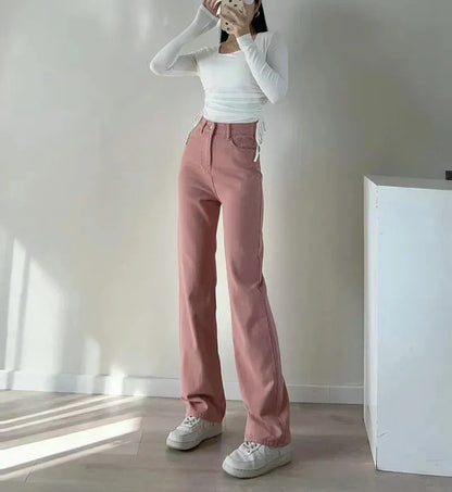 Kadınlar için kış kot pantolon, düz model, rahat ve şık