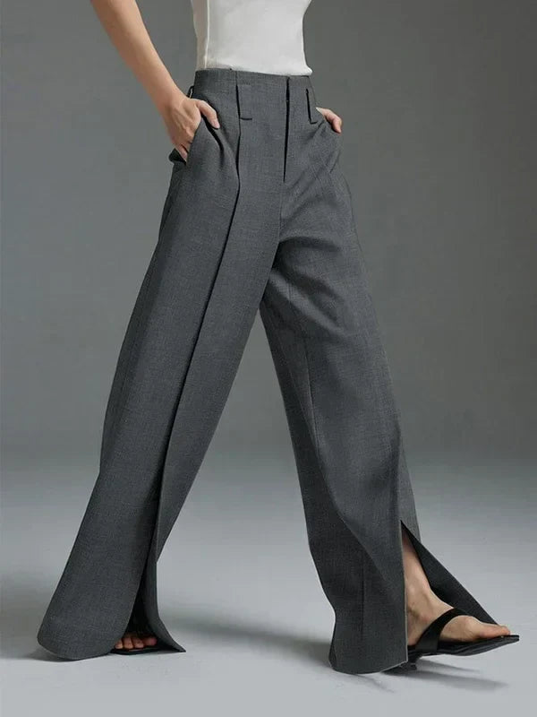 Cedricay | Split-Front Kadın Pantolon | Gri