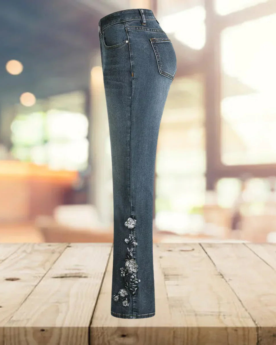 Yvonne | Vintage Tarzı Rahat Desenli Denim Salaş Pantolon