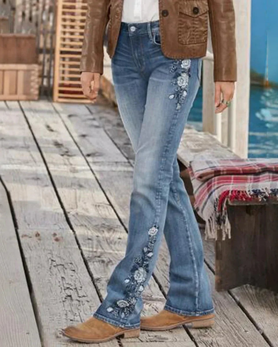 Yvonne | Vintage Tarzı Rahat Desenli Denim Salaş Pantolon