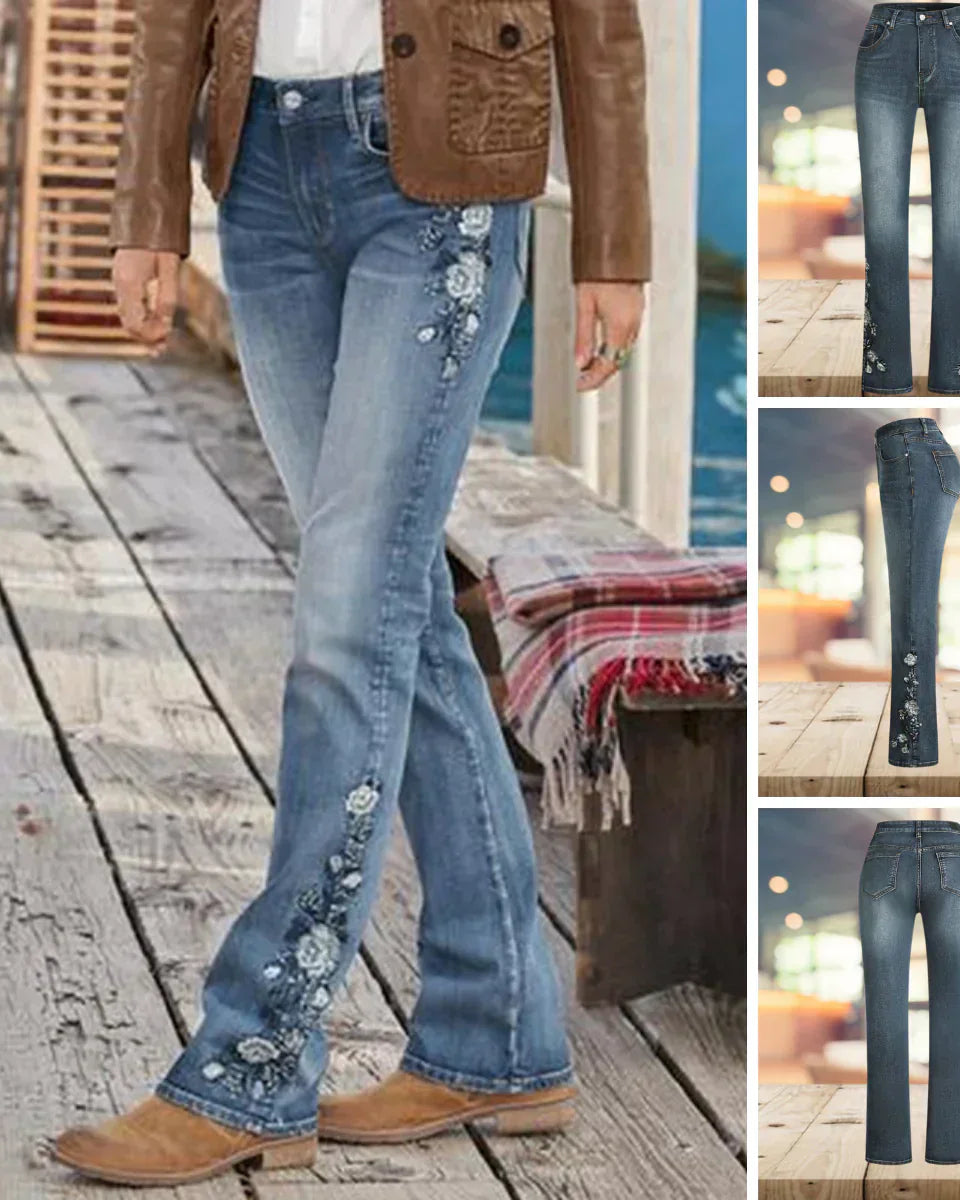 Yvonne | Vintage Tarzı Rahat Desenli Denim Salaş Pantolon