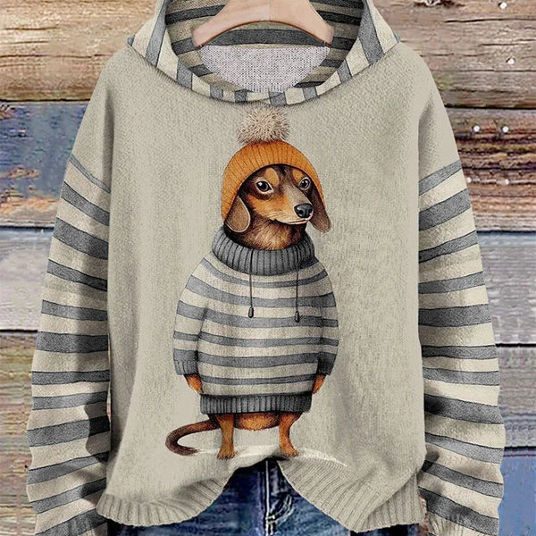 Kadınlar için Elbise İçindeki Sevimli Dachshund Baskılı Kapüşonlu Sweatshirt