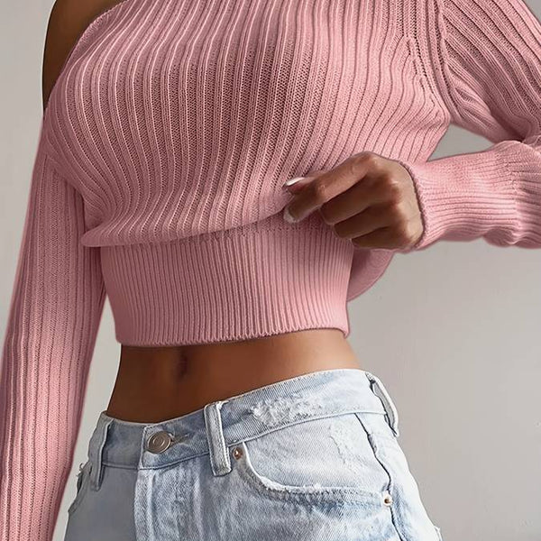 Asimetrik Triko Crop Kazak