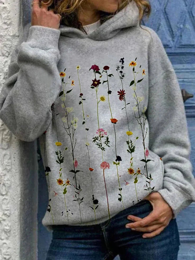 Elle&vire - çiçek desenli kapüşonlu sweatshirt