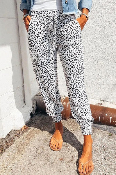 Leopar Desenli Jogging Pantolon Kordonlu