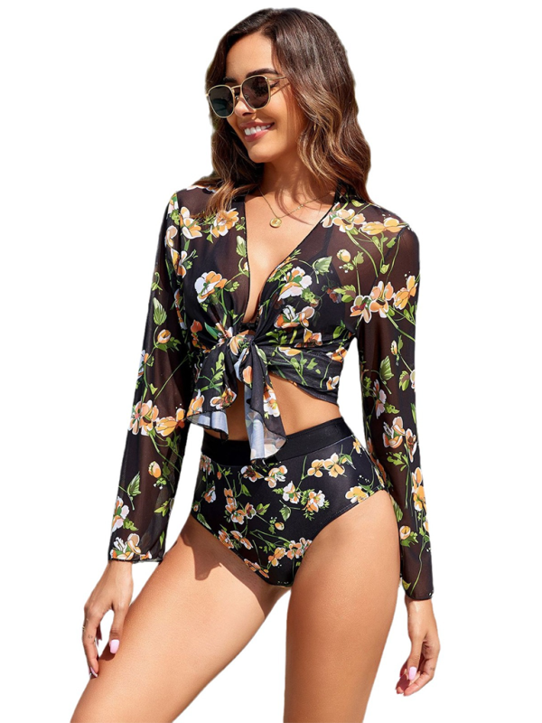 Amazon - Botanik Desenli Üç Parça Bikini Seti