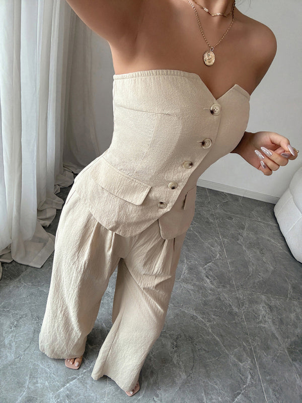 Yelekli Geniş Paça Pantolon Takımı